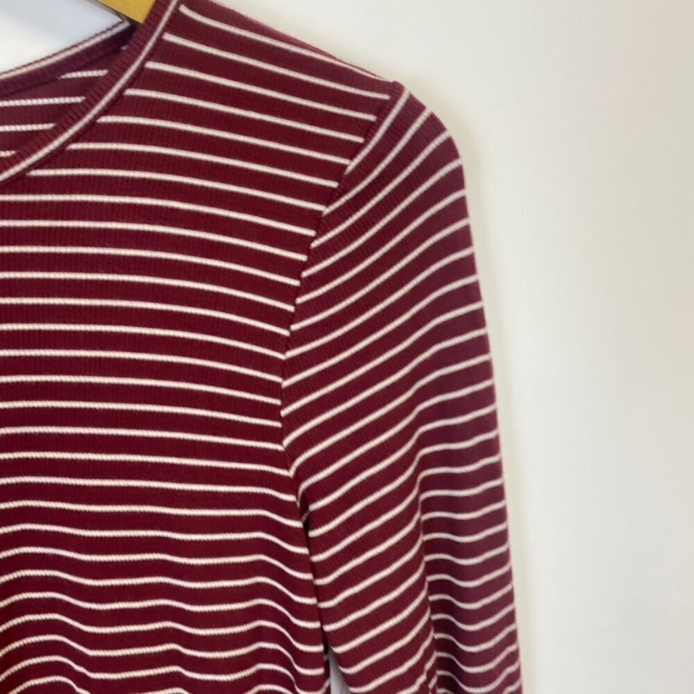 Marine Layer Maroon and White Striped Ribbed Stretch Long Sleeve Top - Picture 2 of 8